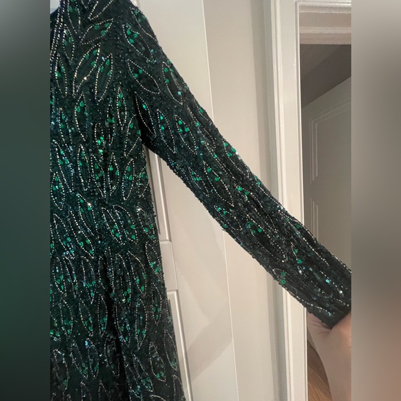 Mac Duggal Sequined Long Sleeves Dress with V Neck #5451 - Picture 7 of 16